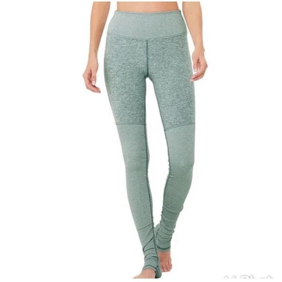 Alo Yoga Green High Waisted Fitted Mid Rise Ankle Leggings Size Small - Picture 1 of 6